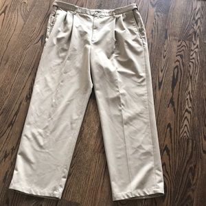 Haggar brand polyester khaki adjustable pants 42” x 32”